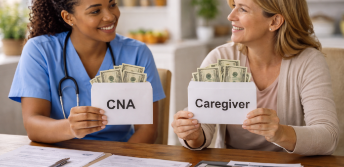 Who makes more, CNA or caregiver? 1 CNA or caregiver